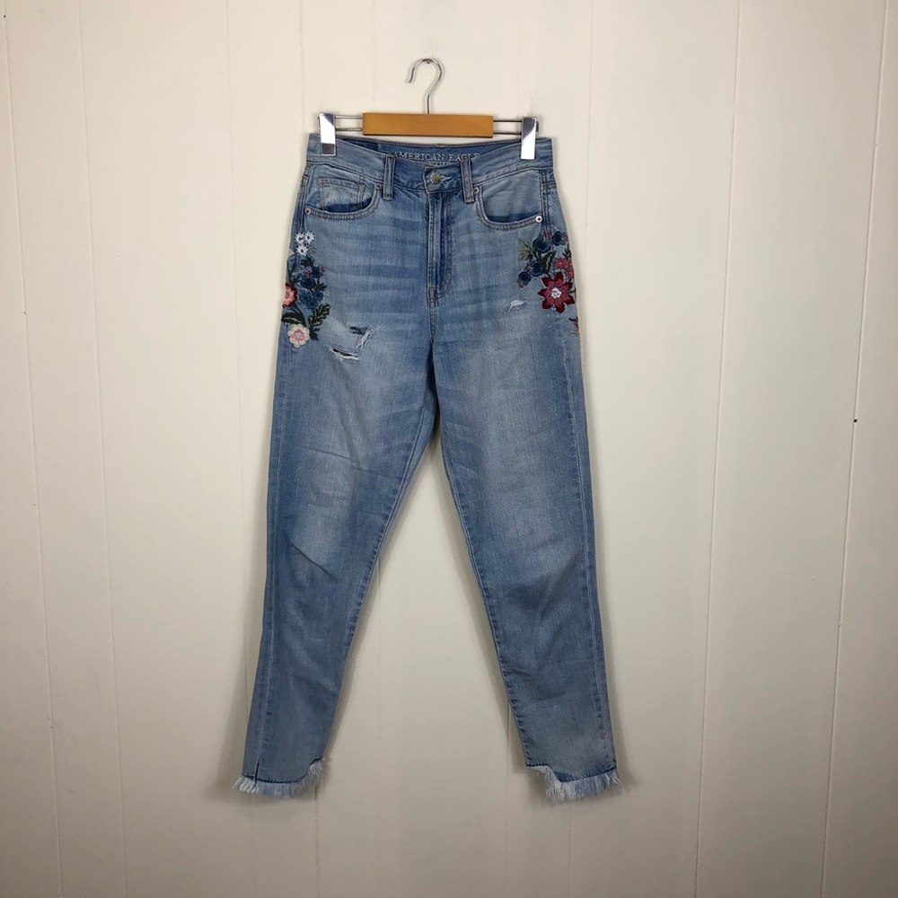 American‎ Eagle Floral Embroidered Mom Jeans Sz 00R